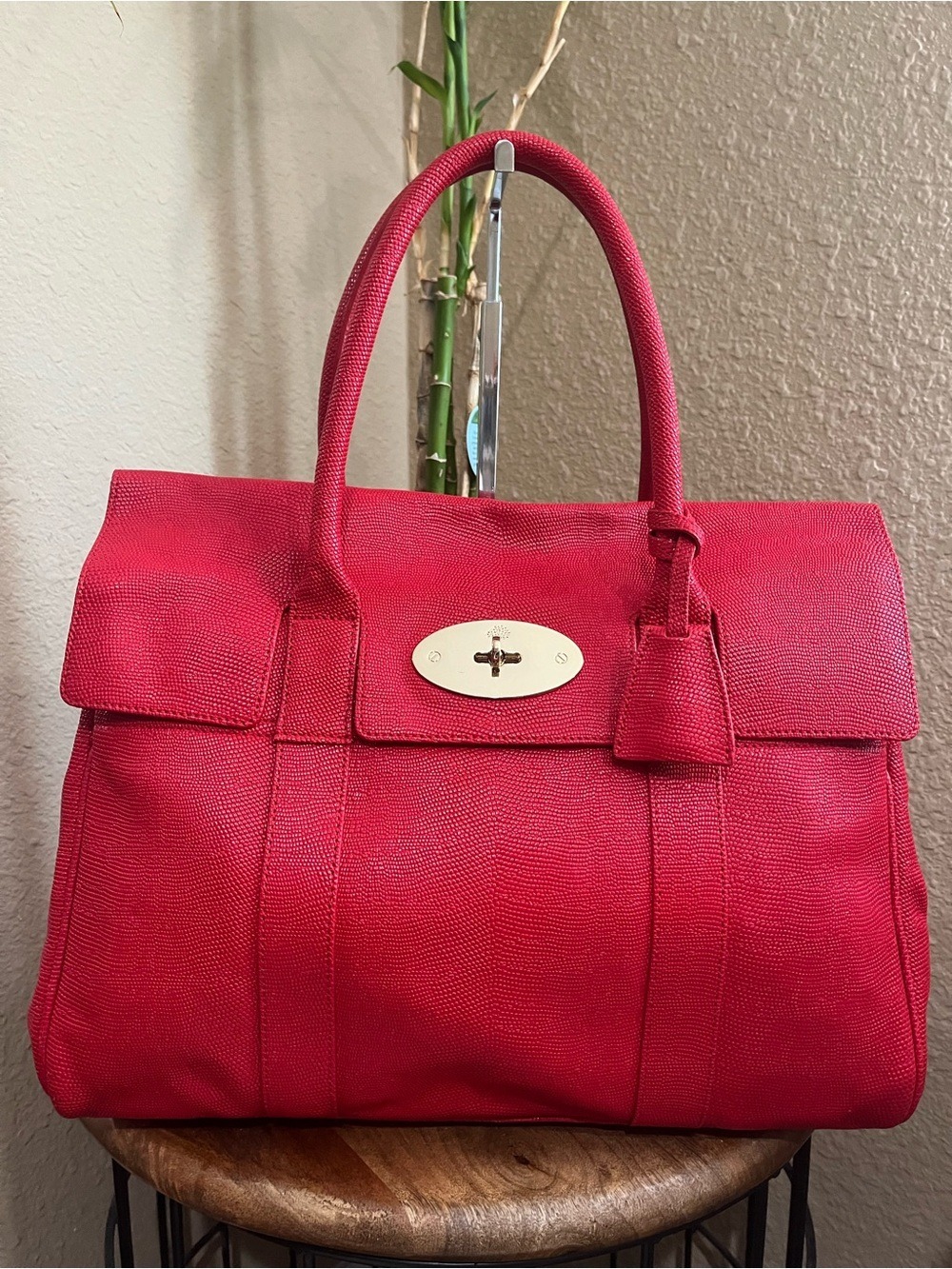 MULBERRY BRIGHT RED LIZARD EMBOSSED LEATHER BAYSWATER. RARE!